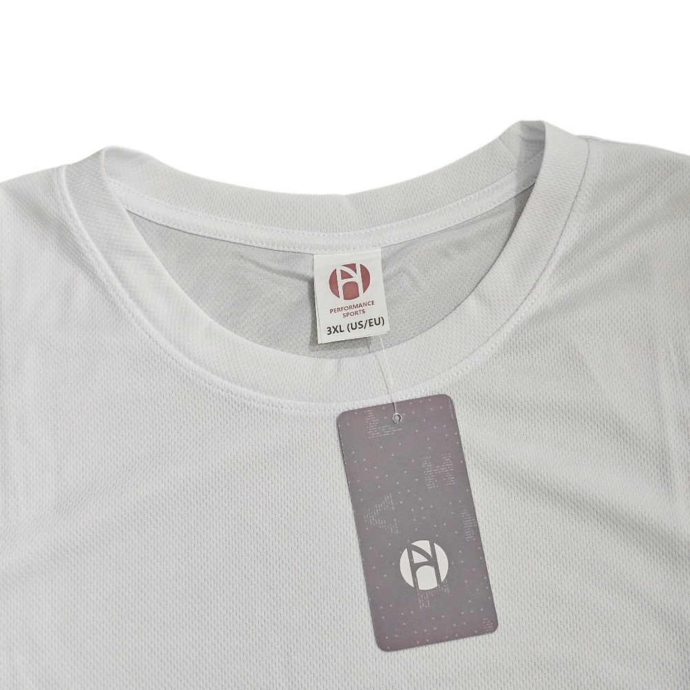 Men's Performance Stretch Long Sleeve Round Neck Jersey T Shirt US 3XL NWT White
